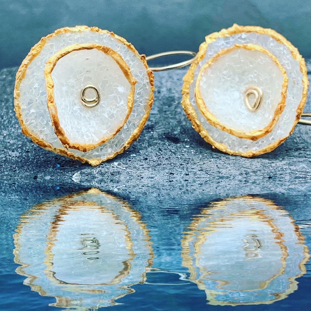 Handmade Diamond Dust Circle Earrings Gold Accent - Picture 2 of 7